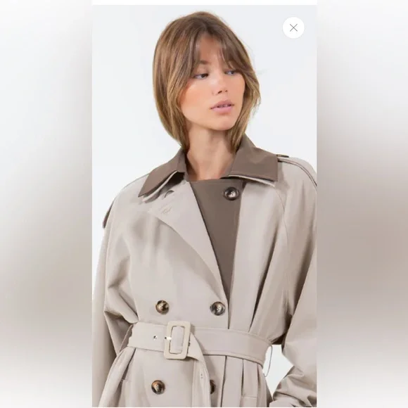 Women's Neutral Classic Double Collar Trench Coat - Picture 1 of 9